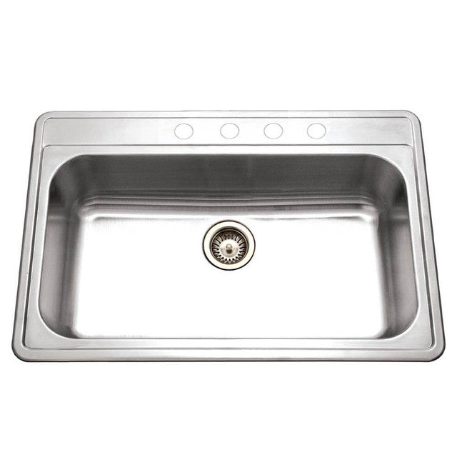 Houzer Premier Series 33" Stainless Steel Drop-in Topmount 4-hole Single Bowl Kitchen Sink,