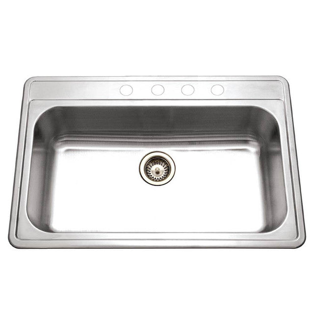 Houzer Premier Series 33" Stainless Steel Drop-in Topmount 4-hole Single Bowl Kitchen Sink