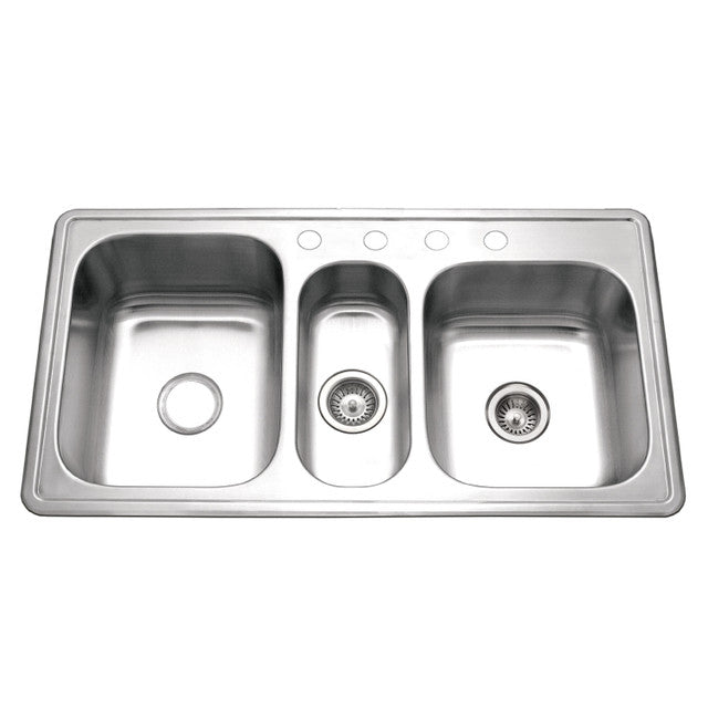 Houzer - PGT-4322-1 - Premier Series 42" Stainless Steel Drop-in Topmount 4-hole Triple Bowl Kitchen Sink