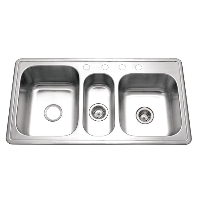 Houzer Premier Series 42" Stainless Steel Drop-in Topmount 4-hole Triple Bowl Kitchen Sink
