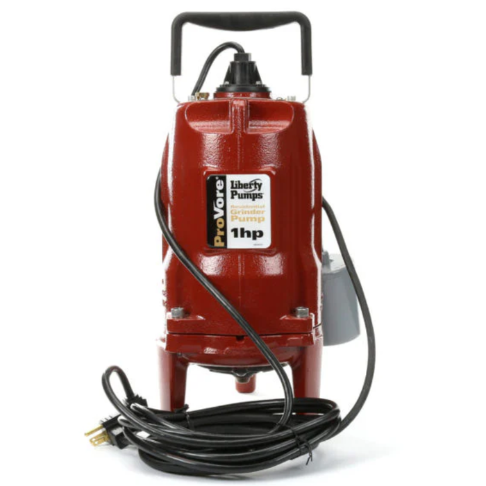 Red Liberty Pumps submersible pump with power cord on a white background