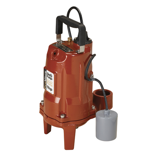 Red submersible pump on a white background with angle float