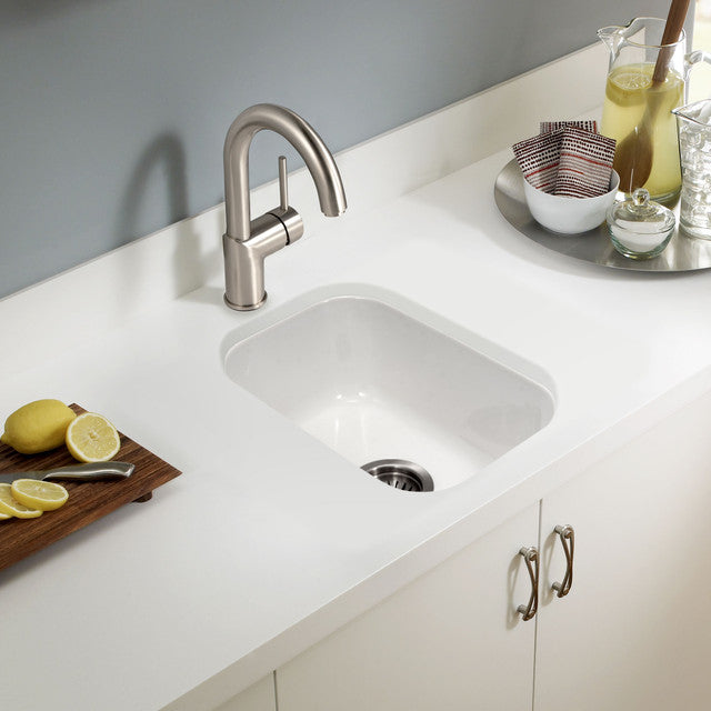 Houzer Platus Series 18" Fireclay Undermount Single Bowl Bar/Prep Sink, PTB-1318 WH - WHITE