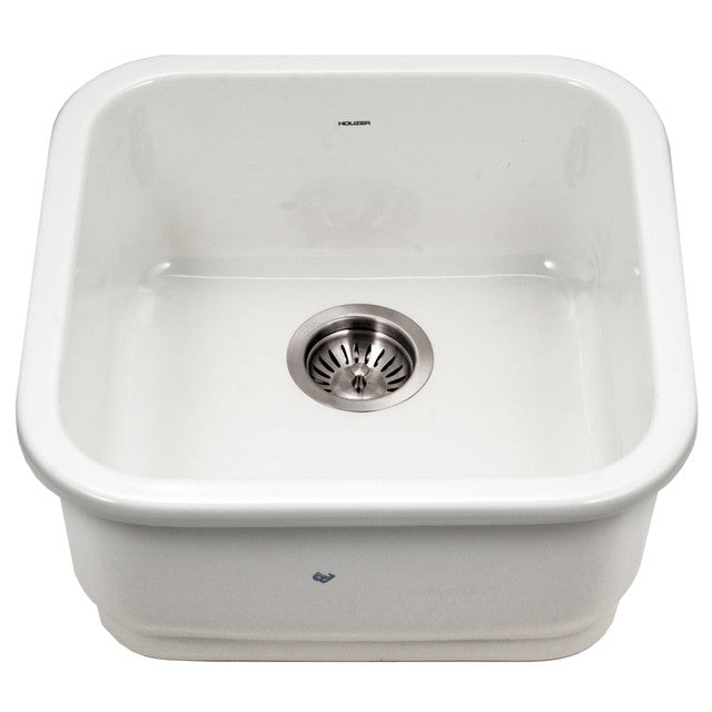 Houzer Platus Series 19" Fireclay Undermount Square Bar Sink includes Basket Strainer & Bottom Grid