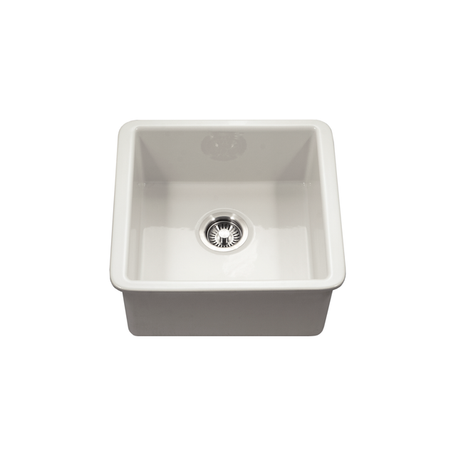 Houzer Platus Series 20" Fireclay Undermount Square Single Bowl Bar/Prep Sink, PTB-2020 BQ - BISCUIT