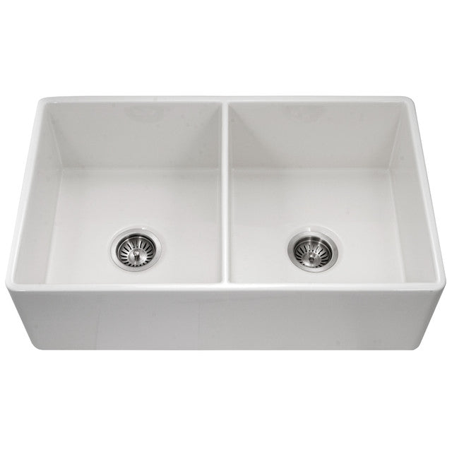 Houzer Fireclay Apron Front/Undermount Double Bowl 33-Inch Kitchen Sink