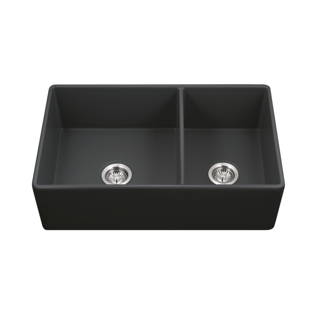 Houzer Platus Series 33" Fireclay Sink Dual Mount Undermount/Apron-Front 60/40 Double Farmhouse