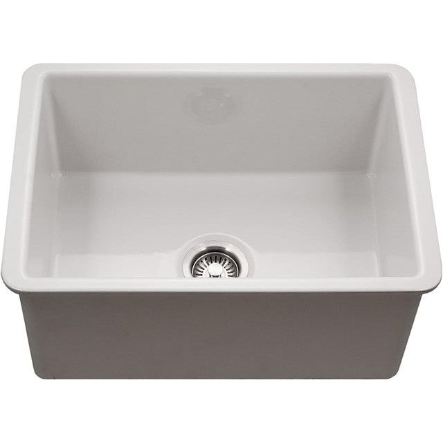 Houzer Platus Series 24" Fireclay Undermount Single Bowl Sink includes Basket Strainer & Bottom Grid