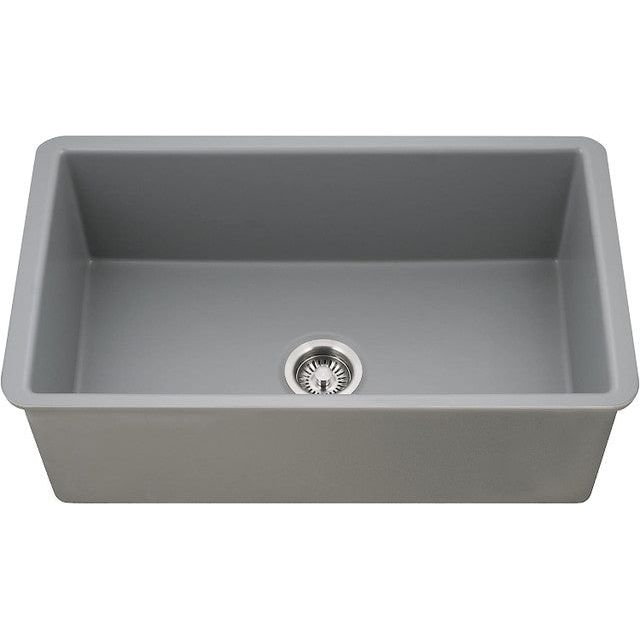 Houzer Platus Series 32" Fireclay Undermount Single Bowl Kitchen Sink, PTU-3600 GR - GRAY