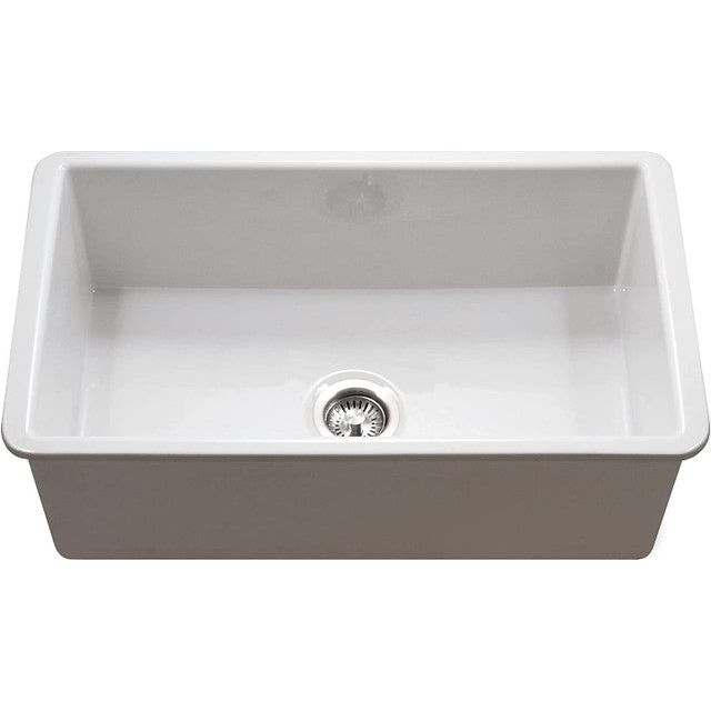 Houzer Platus Series 32" Fireclay Undermount Single Bowl Kitchen Sink, PTU-3600 WH - WHITE