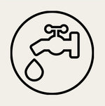 Icon of a faucet and drop inside a circle on a white background