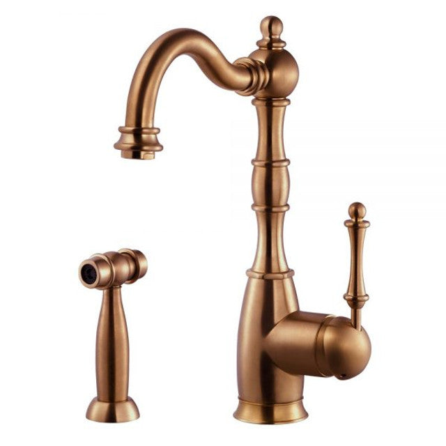 Houzer Regal Series Antique Copper Single Handle Kitchen Faucet with Sidespray - REGSS-181-AC