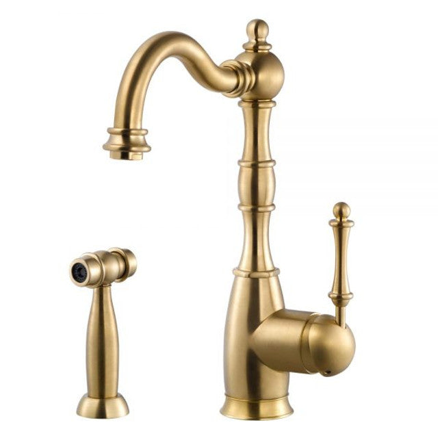 Houzer Regal Series Brushed Brass Single Handle Kitchen Faucet with Sidespray - REGSS-181-BB