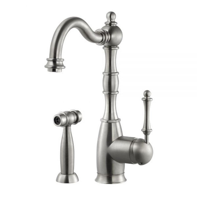 Houzer Regal Series Brushed Nickel Single Handle Kitchen Faucet with Sidespray - REGSS-181-BN