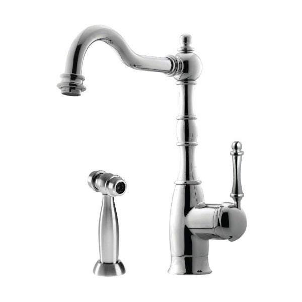 Houzer Regal Series Polished Chrome Single Handle Kitchen Faucet with Sidespray - REGSS-181-PC