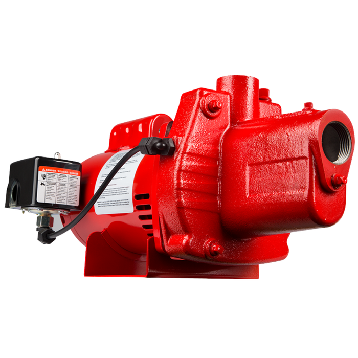 Red industrial pump on a white background