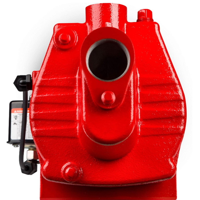 Red mechanical component on a white background