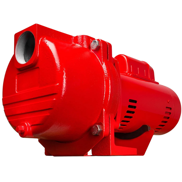 Red industrial pump on a white background