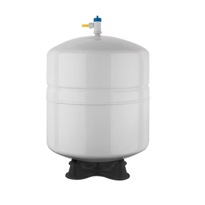 White cylindrical pressure tank with a blue and yellow valve on a white background