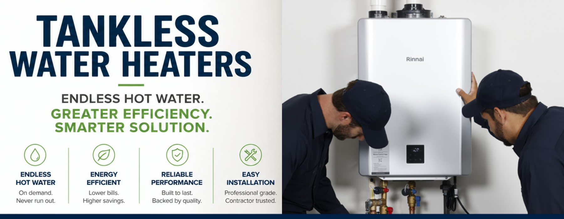  A photo of professional installers and a Rinnai Tankless water heater