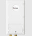A white Eemax wall-mounted water heater or boiler unit with brass connection fittings at the bottom, shown against a light gray background.
