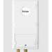 A white Eemax wall-mounted water heater or boiler unit with brass connection fittings at the bottom, shown against a light gray background.