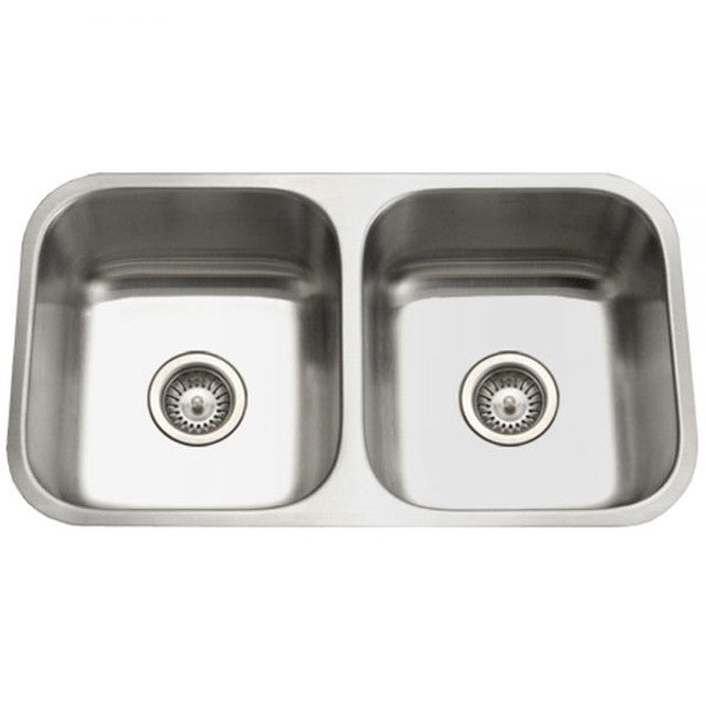 Houzer Eston Series 31" Stainless Steel Undermount 50/50 Double Bowl Kitchen Sink includes Basket Strainer