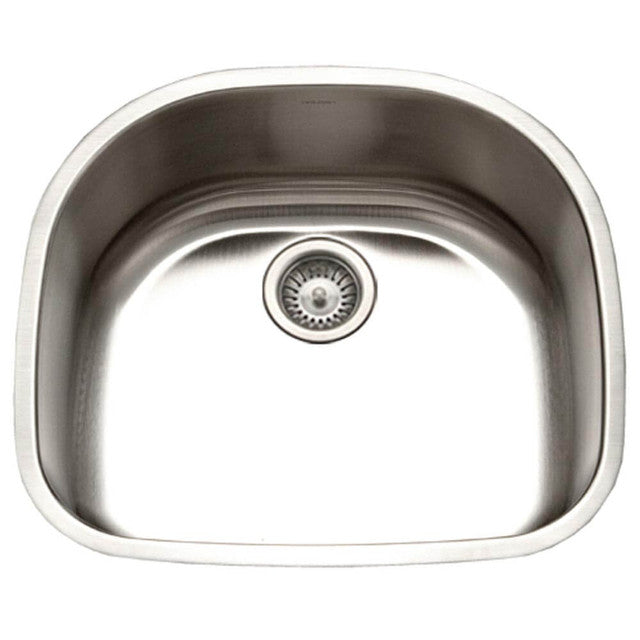Houzer Eston Series 24" Stainless Steel Undermount Single D Bowl Kitchen Sink includes Basket Strain