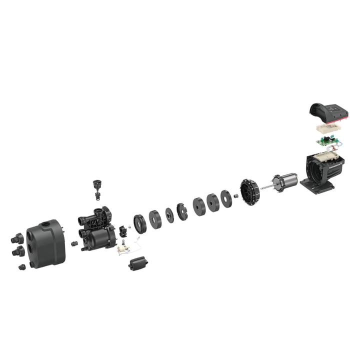 Mechanical parts and components arranged on a white background