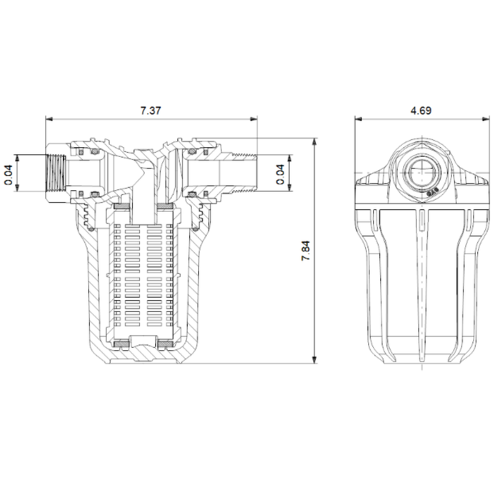 Technical drawing of a mechanical component with dimensions