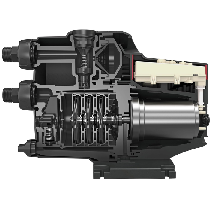 Cutaway view of a mechanical device on a white background