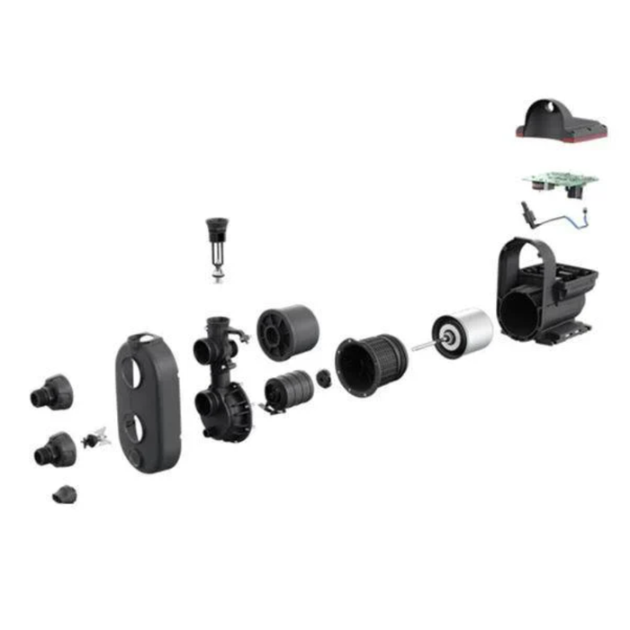 Set of black mechanical components on a white background