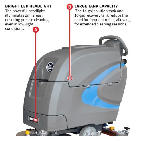 Tomahawk Power TAS850e 20-inch walk-behind scrubber equipment view