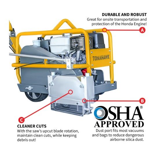 Tomahawk Power TFS10H 10-inch concrete saw cutting area detail
