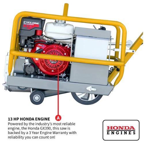 Tomahawk Power TFS10H Honda GX270 concrete saw equipment view for green concrete cutting