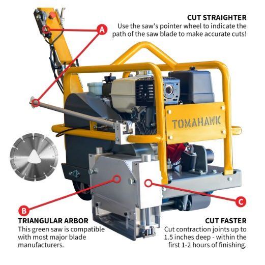 Tomahawk Power TFS10H walk-behind saw component and handle detail
