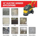 Tomahawk Power TGDR10 floor grinder component and handle view application chart
