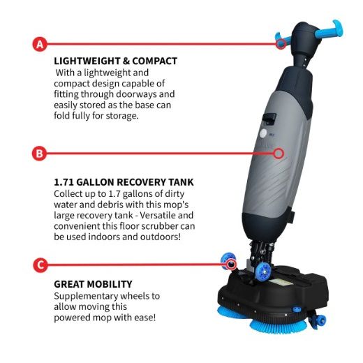 Tomahawk Power TMOP18e electric scrubber product detail for small area floor cleaning