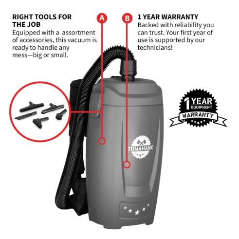 Tomahawk Power TVAC6PLUS 6-quart electric vacuum product detail for commercial cleaning