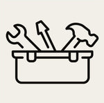 Icon of a toolbox with wrench, screwdriver, and hammer on a white background
