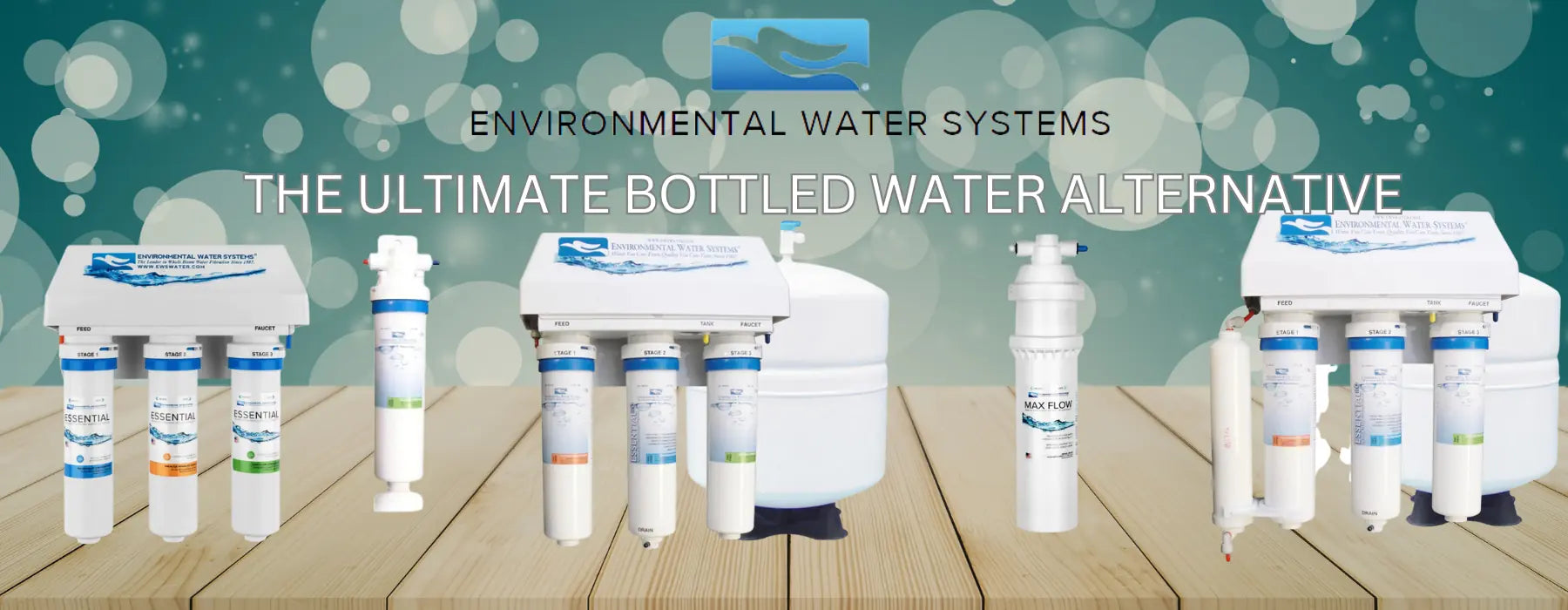 Advertisement with images of Under Sink Water Filtration on teal background