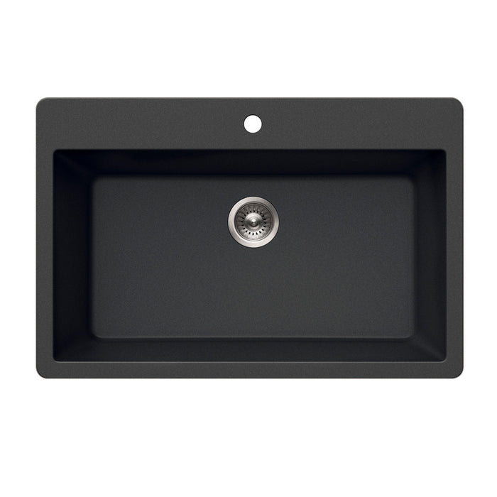 Houzer Quartztone Series 33" Granite Topmount Single Bowl Kitchen Sink, V-300 MIDNITE