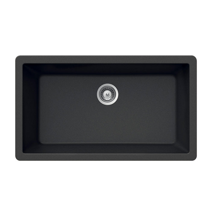 Houzer Quartztone Series 33" Granite Undermount Single Bowl Kitchen Sink, V-300U MIDNITE