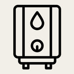 Icon of a water heater with a water droplet symbol on a beige background