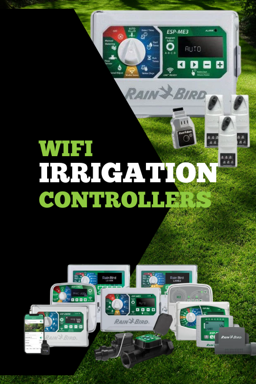 Photo of irrigation controllers on green lawn