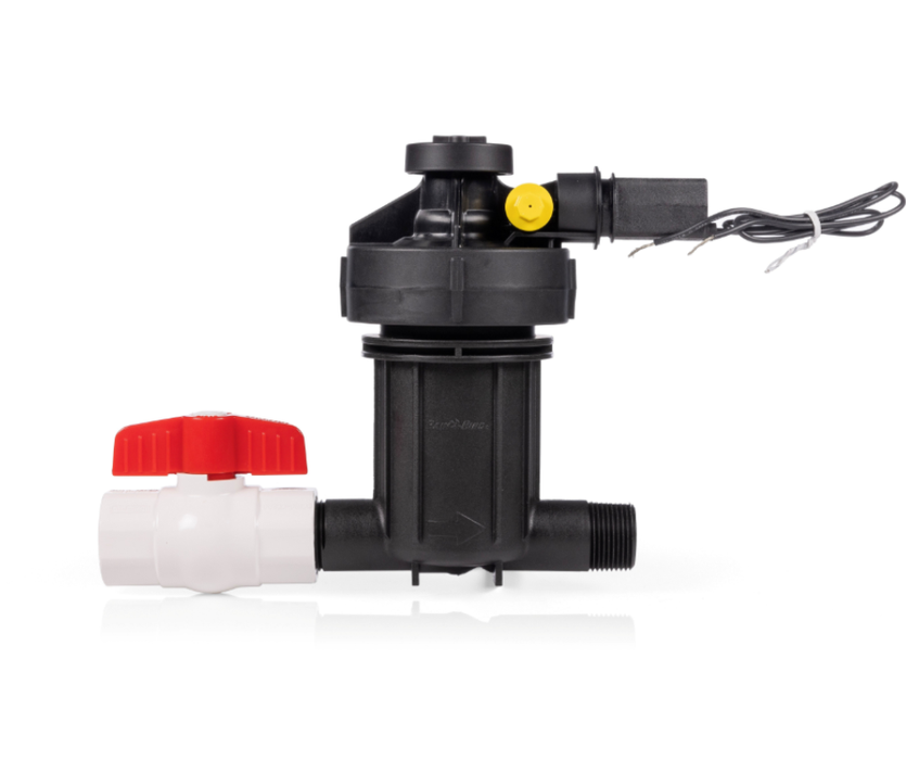 Valve with red and white valve on a white background