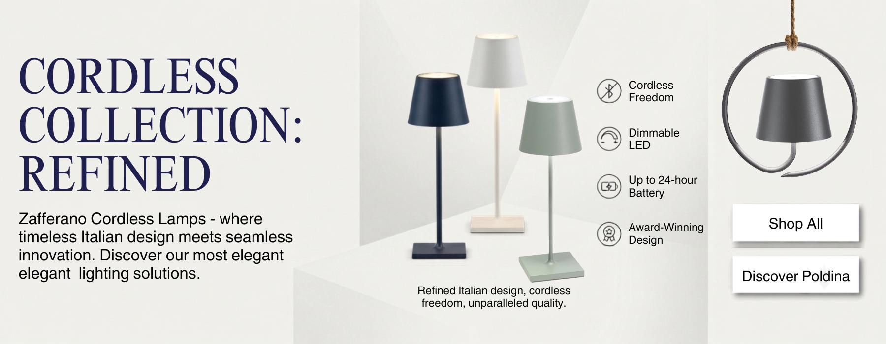 Zafferano Poldina cordless lamps in varying shages