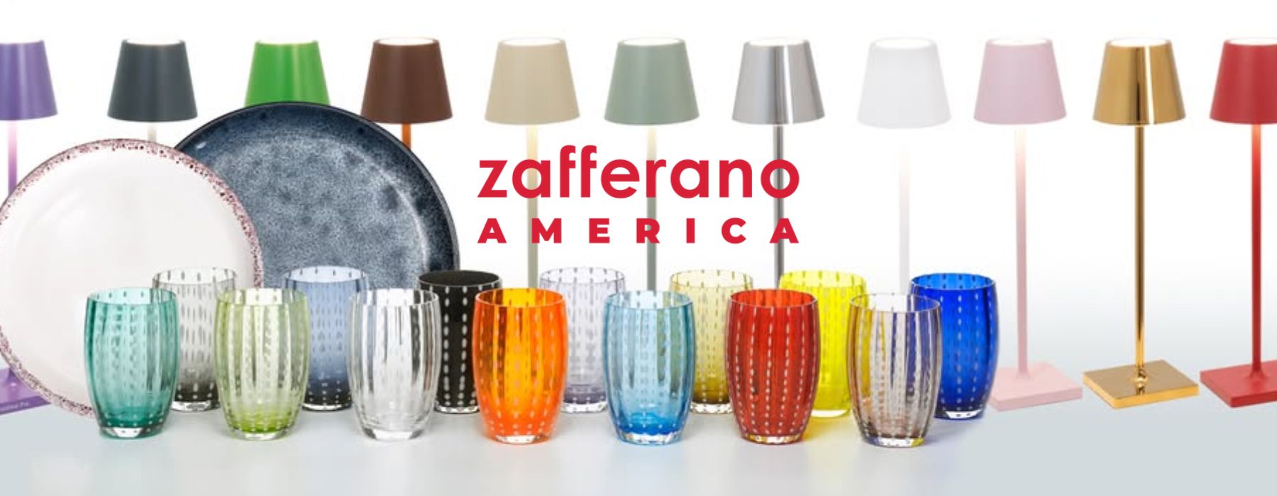Promotional image of Zafferano Cordless Lamps in varying colors on a  white back ground