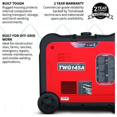 Tomahawk Power TWG145A portable welder generator for stick and TIG welding applications