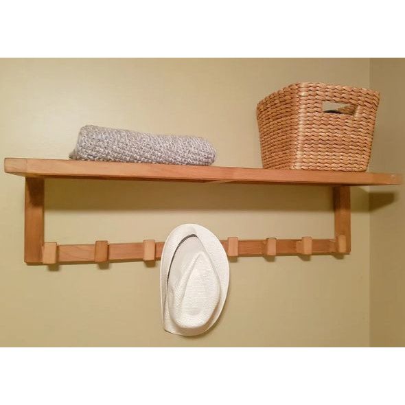 ARB - Teak Wall Shelf with 8 hooks
